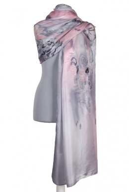 SZM-057 Large Pink and Gray Silk Scarf Hand Painted, 250x90cm