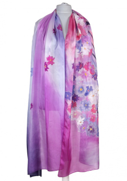 SZM-060 Large Pink Hand-Painted Silk Scarf, 250x90cm