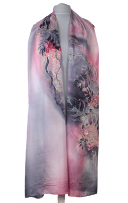 SZM-051 Large Gray-Pink Hand-Painted Silk Scarf, 250x90cm