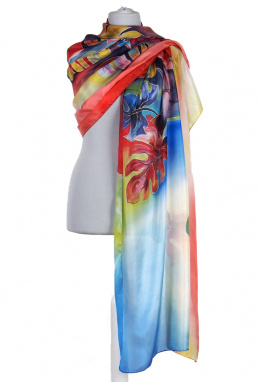 SZM-055 Large Multicolored Silk Scarf Hand Painted, 250x90cm