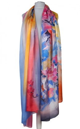 SZM-048 Large Multicolored Silk Scarf Hand Painted, 250x90cm