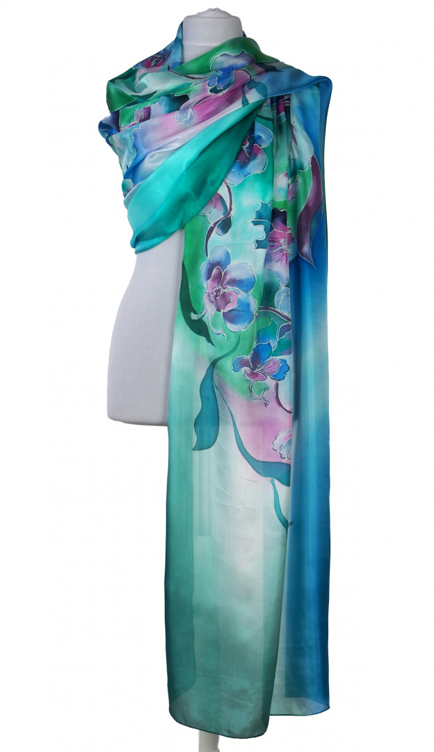 SZM-052 Hand-painted silk scarf, 250x90 cm (1)