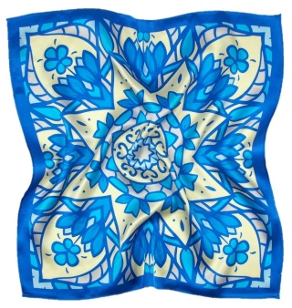 Seidenschal mit Mandala blau 68x68cm AD7-028