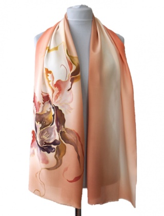 Beige hand painted silk long scarf 170x45 cm SZ-349