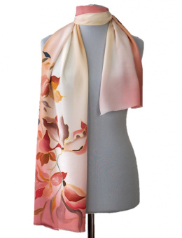 SZ-354 Red and Creamy Hand Painted Silk Scarf, 170x45 cm