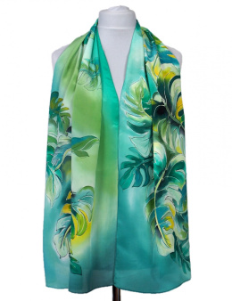 SZ-357 Turquoise Green Hand Painted Hand Painted Silk Scarf, 170x45 cm