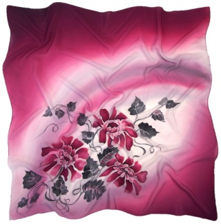 Apaszka jedwabna, ręcznie malowana, Kwiaty w bordo 90x90cm AM-707