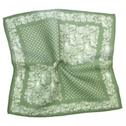 PL-002 Green linen pocket square with a pattern