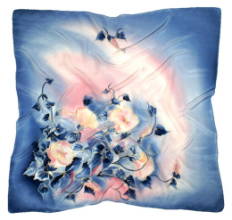 AM5-297 Navy Blue-Pink Hand-Painted Silk Scarf, 55x55cm