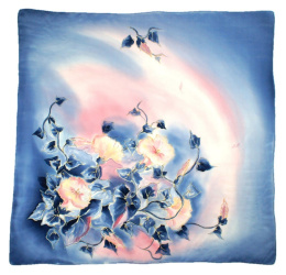 AM5-297 Navy Blue-Pink Hand-Painted Silk Scarf, 55x55cm