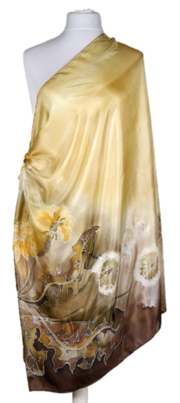 SZM-007 Large Brown Hand-painted Silk Scarf, 250x90 cm