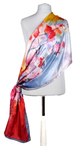 SZM-012 Large Red and Blue Handpainted Silk Scarf, 250x90 cm