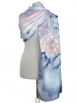 SZM-018 Large Gray and Pink Hand Painted Silk Scarf, 250x90 cm