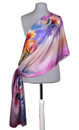 SZM-022 Large Violet and Navy Blue Silk Scarf Hand-painted, 250x90 cm