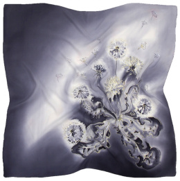 AM7-532 Hand-painted silk scarf, gray 70x70cm