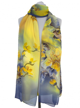 SZR-004 Large hand-painted silk scarf, 230x75 cm
