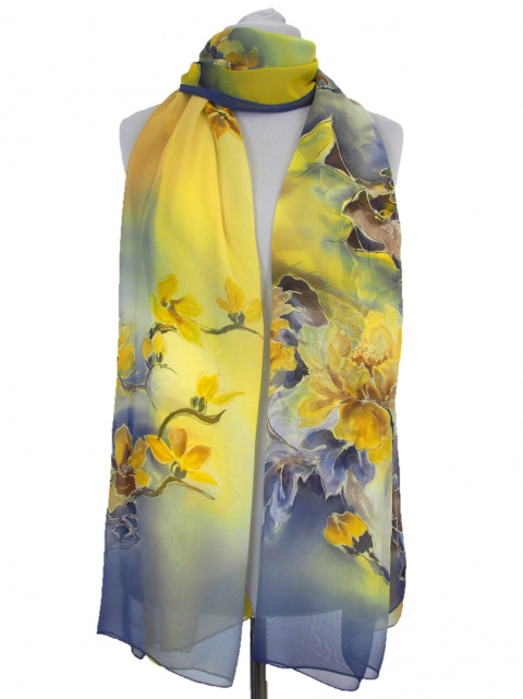 SZR-004 Large hand-painted silk scarf, 230x75 cm(2)