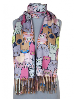 SK-285 Women's Scarf Cashmere Touch Cats, 70x180 cm