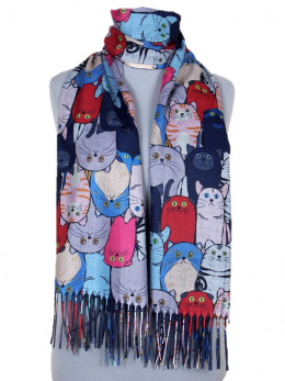 SK-286 Women's Scarf Cashmere Touch Cats, 70x180 cm