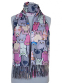 SK-287 Women's Scarf Cashmere Touch Cats, 70x180 cm