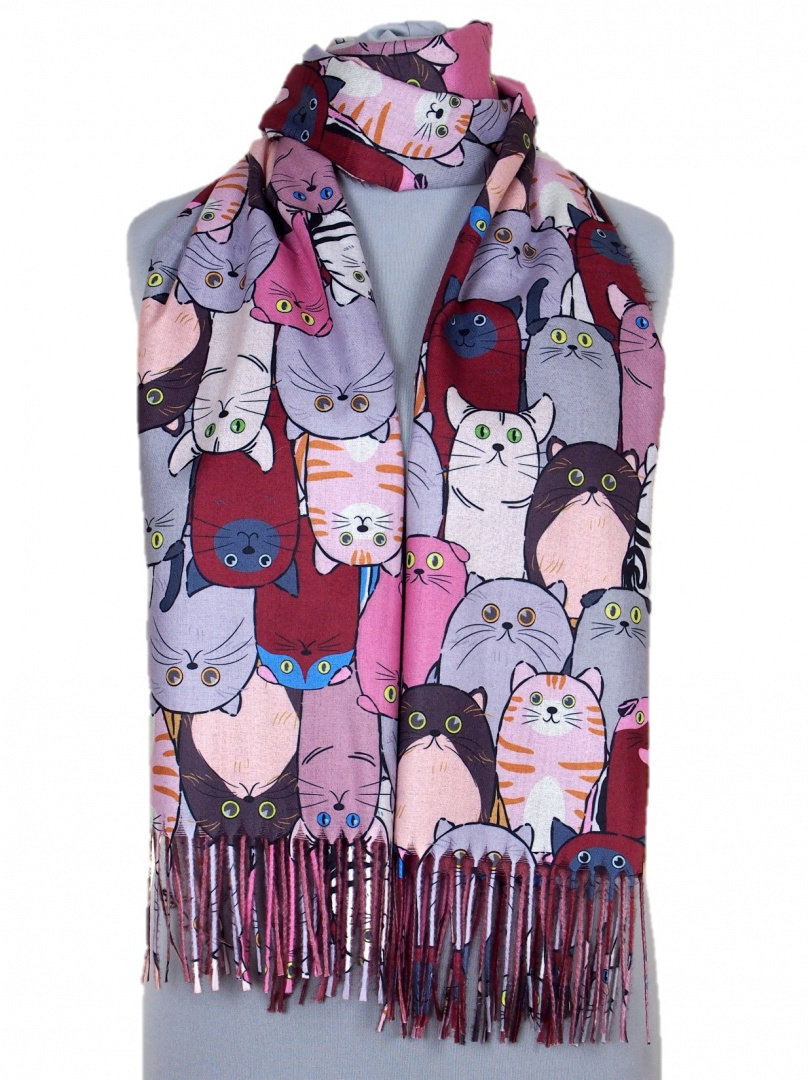 SK-288 Women's Scarf Cashmere Touch Cats, 70x180 cm