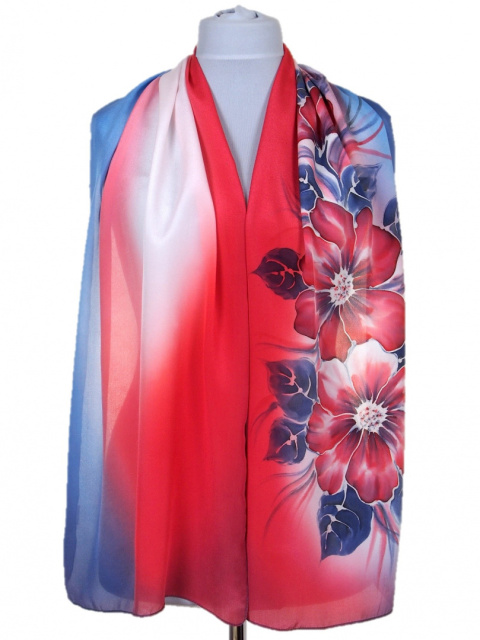 SZ-411 Jedwabny Szal Ręcznie Malowany, 170x45cm (1)