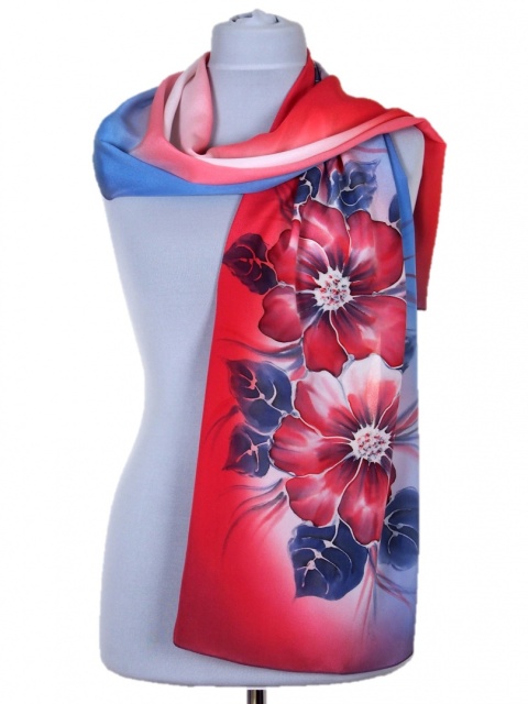 SZ-411 Jedwabny Szal Ręcznie Malowany, 170x45cm (2)