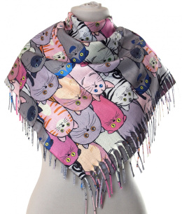 SK-303 Women's Scarf Cashmere Touch, Cats, 100x100cm