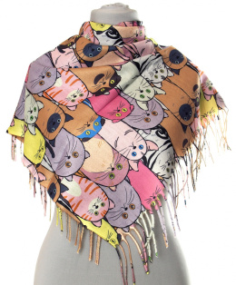 SK-306 Women's Scarf Cashmere Touch, Cats, 100x100cm