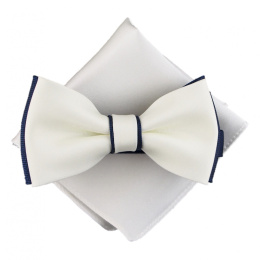 MP-016 Creamy Navy Blue Bow Tie in a set with a pocket square