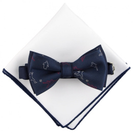 MP-036 Navy Blue Bow Tie in a Set with a White Pocket Square