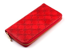 Women's leather wallet with a zipper with embossing red