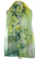 SZM-081 Large Green and Yellow Hand-Painted Silk Scarf, 250x90cm