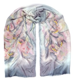 SZM-008 Large gray and pink hand-painted silk scarf, 250x90 cm