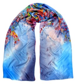 SZM-010 Large Red and Blue Hand Painted Silk Scarf, 250x90 cm