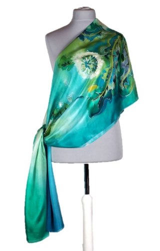 SZM-031 Large Green Hand-Painted Silk Scarf, 250x90 cm