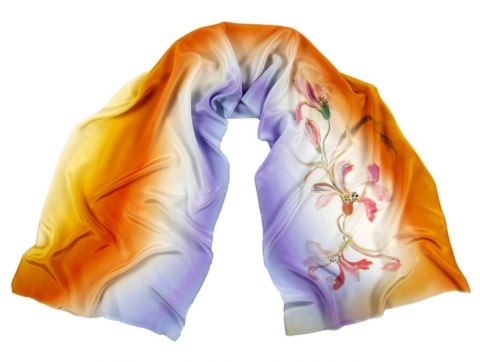 SZ-258 Lilac-orange silk scarf hand-painted, 170x45 cm