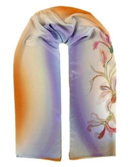 SZ-258 Lilac-orange silk scarf hand-painted, 170x45 cm