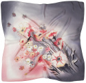 AM-906 Gray Hand Painted Silk Scarf, 90x90cm