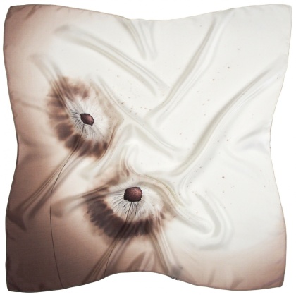 AM7-542 Brązowa Apaszka Jedwabna Ręcznie Malowana, 65x65cm