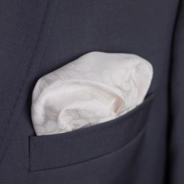 PJ-214 White Silk Pocket Square with a pattern.