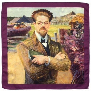 Pocket square with a reproduction of the painting "Portrait" by Władysław Reymont by Jacek Malczewski