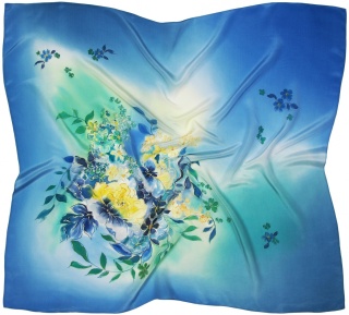 Apaszka jedwabna, ręcznie malowana, Niebieski sen 90x90cm AM-957