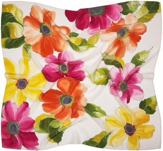 Apaszka jedwabna, ręcznie malowana, Witaj wiosno 90x90cm AM-964