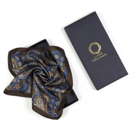 PM-087 Brown Microfiber Pocket Square With Turkish Paisley Pattern