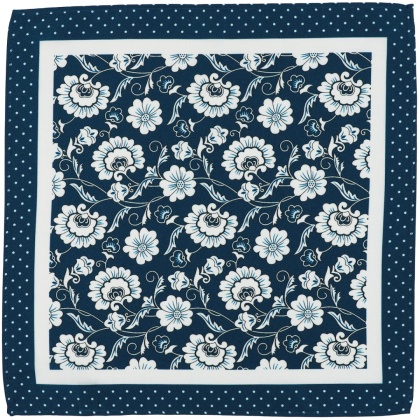 PM-090 Blue Microfiber Pocket Square With White Flowers