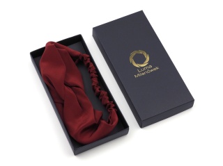 Women's burgundy silk hairband with elastic band