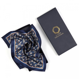 PM-100 Granatowa Poszetka z Mikrofibry w Drobne Kwiaty