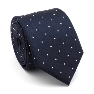 Navy Blue Polka Dot Jacquard Silk Tie KR-560