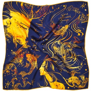 Silk Scarf Zodiac Pisces 68x68cm by Anna Halarewicz